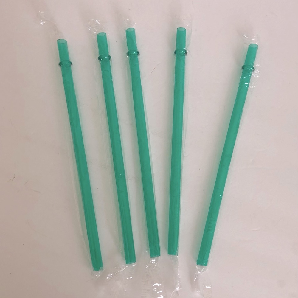 Set of 5 Green Reusable Eco-Friendly Hard Plastic Straws, NEW
